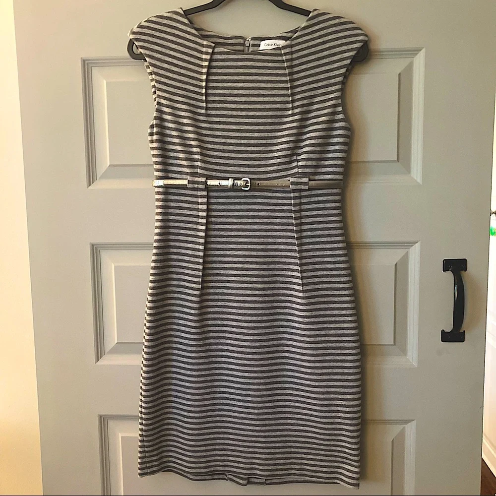 Gray Belted Wear to Work Dress - Picture 1 of 7